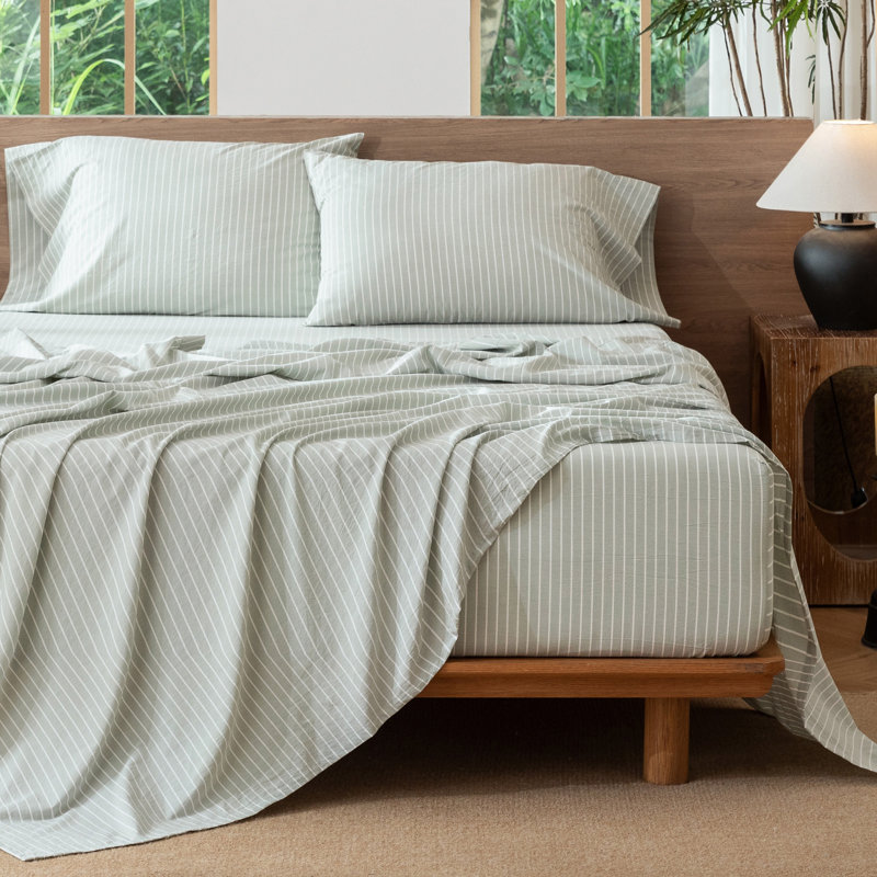 Ensemble de draps 100% coton lavé MooMee, Ensemble de draps pour grand lit avec 2 taies d'or