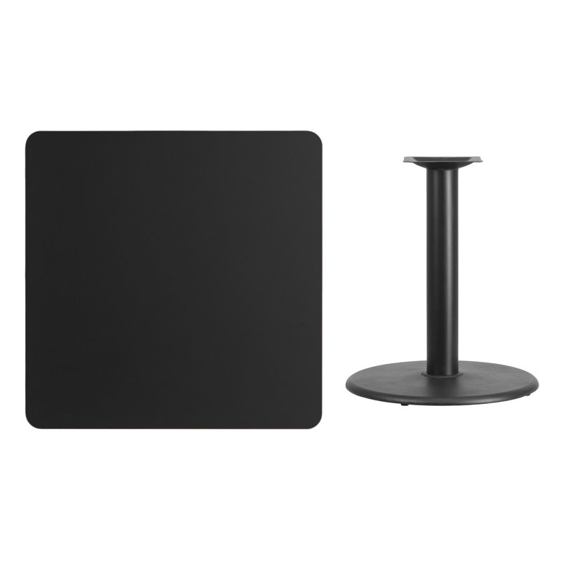 Jack Square Laminate Table Top with Round Table Height Base, Black, 31.12" H x 36" W x 36" D