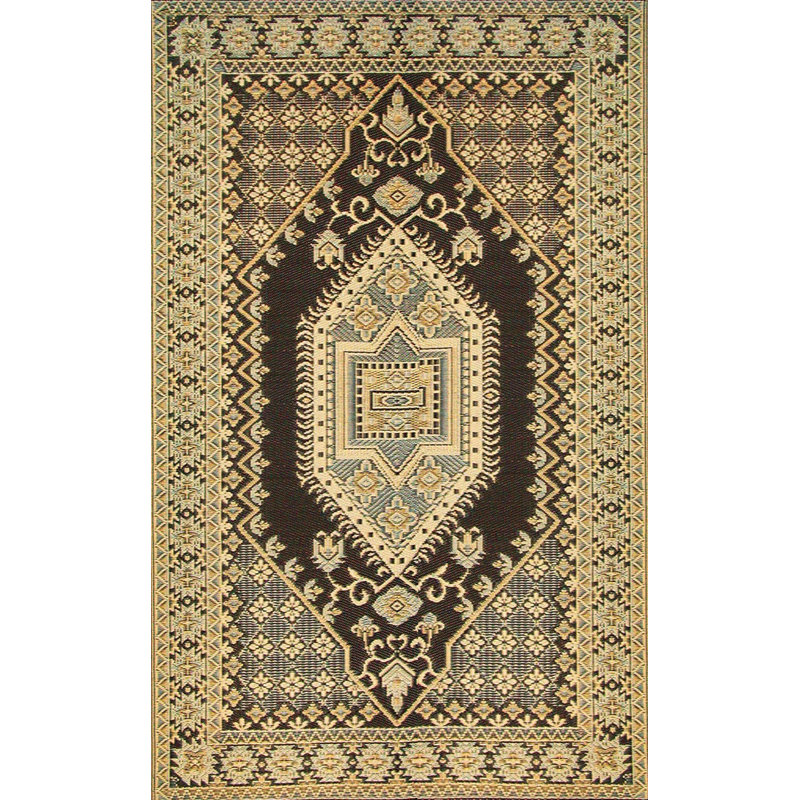 Tapis intérieur / extérieur oriental / noir crocheté à la main Oriental, Rectangle 4 pi x 6 pi