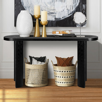 Table de 60 po d'épaisseur pour le hall d'entrée, pieds courbés, support pour l'installation de canapés vers l'intérieur ou vers l'extérieur, entrée (noir)