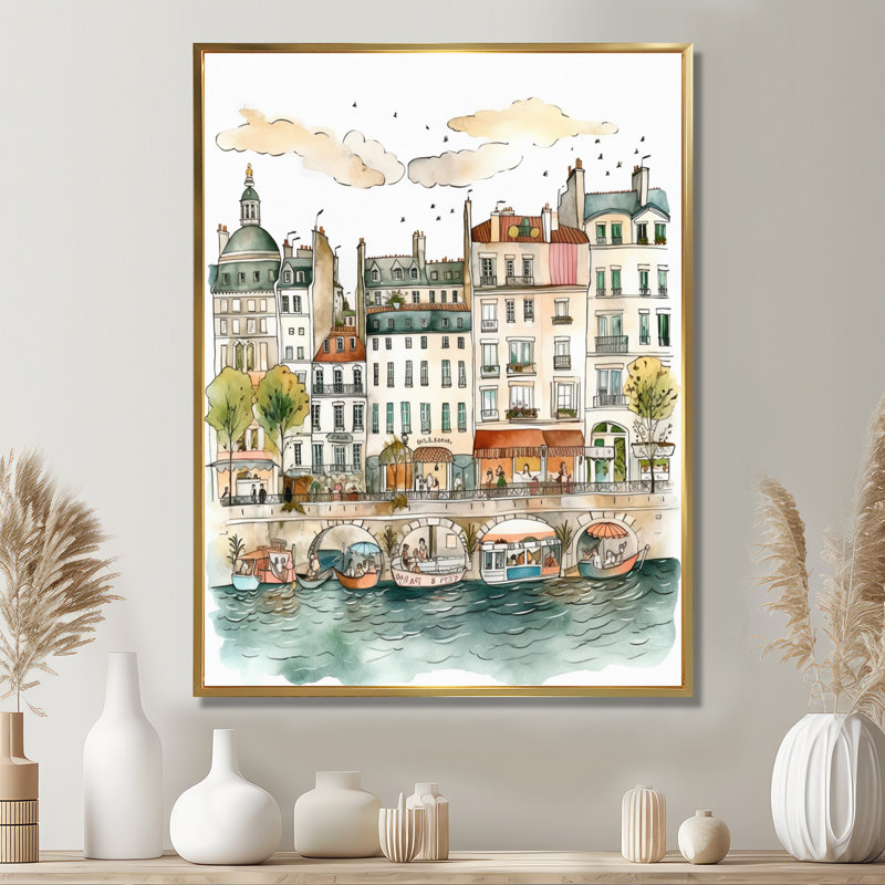 Altider - City Paris Wall Art Living Room, Cadre flottant doré, H 32 po x l 24 po