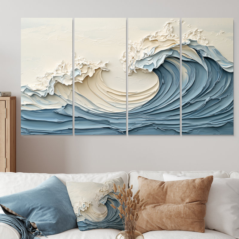 Ensemble de salon art mural blanc et bleu Wave I - Coastal Waves, H 28 po x l 48 po