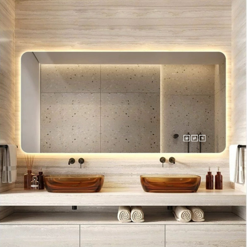 Wall Mounted LED Lighting Mirror/Bathroom Mirror/Full-Length Mirror/Makeup Mirror, Three Color Lighting+Dimming+IP44 Waterproof+Anti Fog+Touch Switch , Mirror