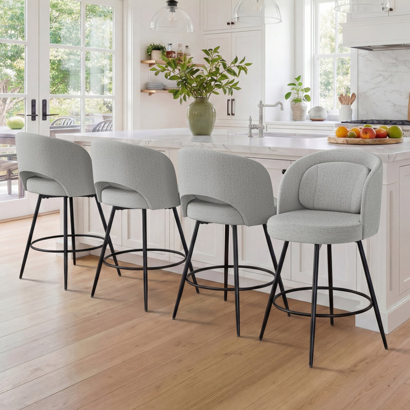 Tabouret de bar rotatif H 26 po Audrey, Gris / Lin, 4