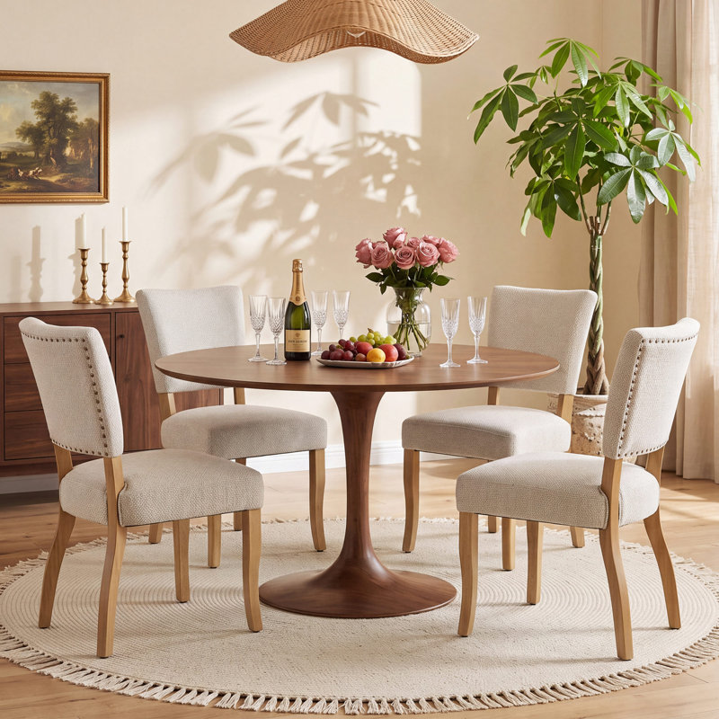Chaise de salle à manger rembourrée de style milieu du siècle, chaise d'appoint avec coussin épais, pieds en bois massif