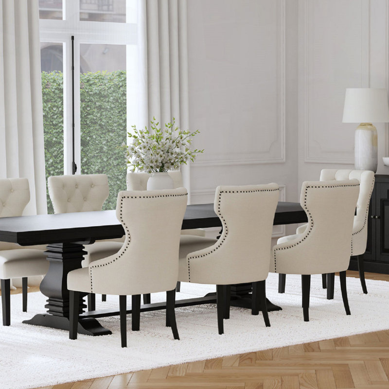 Chaise de salle à manger capitonnée 1pc, Beige/noir, Noir