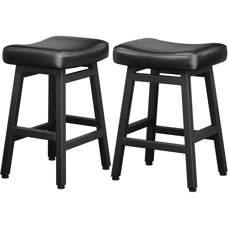 Ensemble de 2 tabourets de bar à hauteur de comptoir avec sièges en cuir reconstitué et pieds en métal robustes, tous noirs