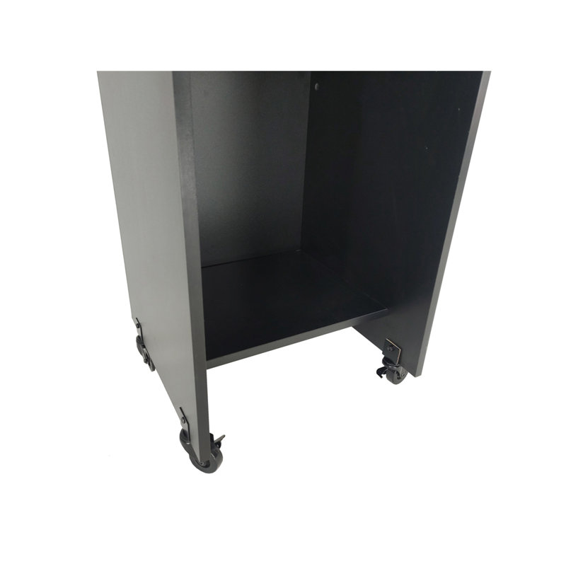 Black Wood Mobile Podium with Wheels and Storage