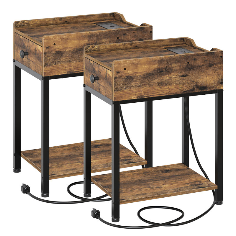 Table de bout étroite avec station de charge sans fil et rangement
