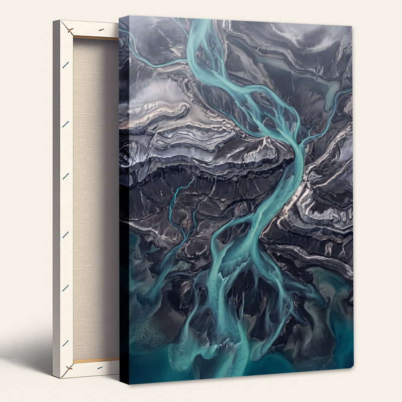 Art mural sur toile, "Vue aérienne de la rivière turquoise", H 36 po x l 24 po