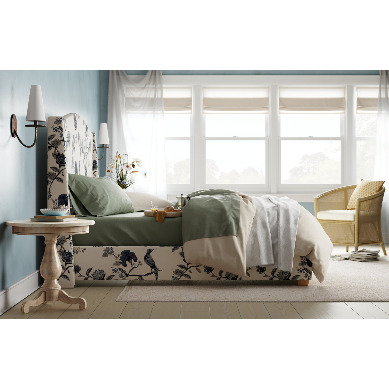 Allis Upholstered Wingback Bed, Twin, Shaana Indigo