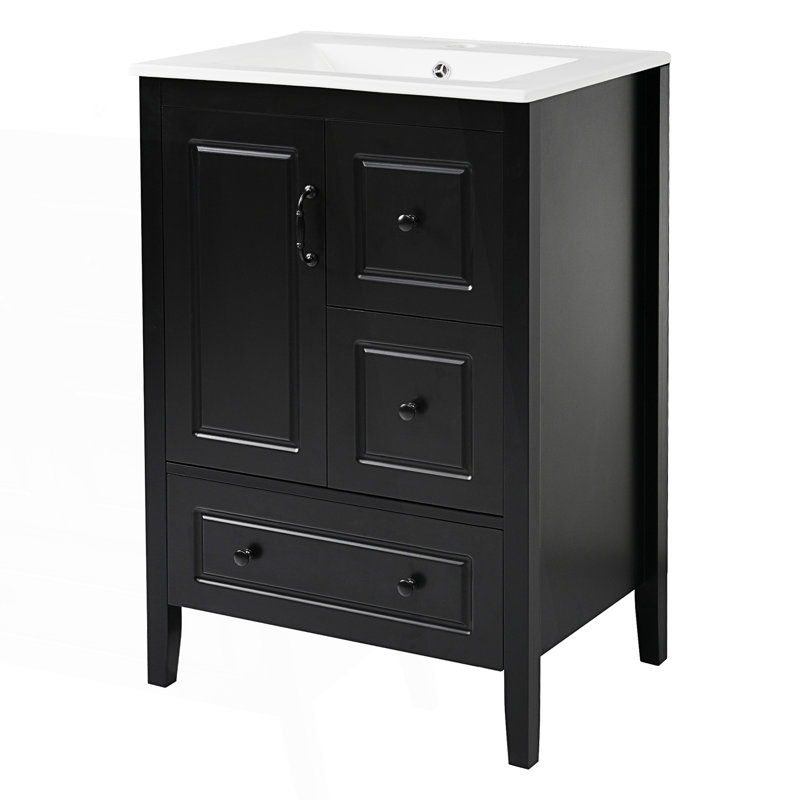 Meuble-lavabo de salle de bain avec porte à fermeture douce et 3 tiroirs à fermeture douce, Noir