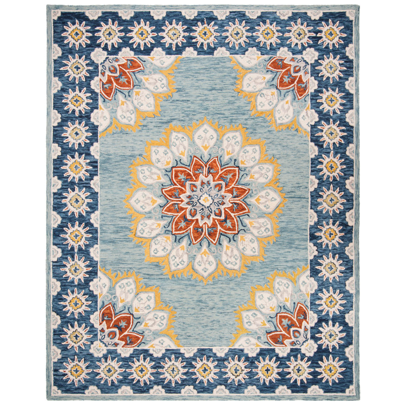 Jahiem Oriental Handmade Tufted Wool Blue/Green Area Rug, Rectangle 8' x 10'