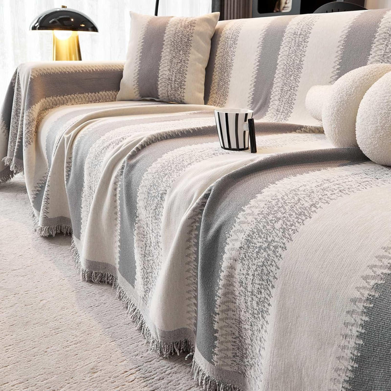 Housse de canapé en chenille -, H 70 po x l 133 po, Gris chenille