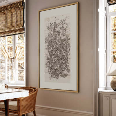 Detailed Botanical Line Illustration in Classic Style - Large Framed Canvas Master Bedroom Wall Art Print