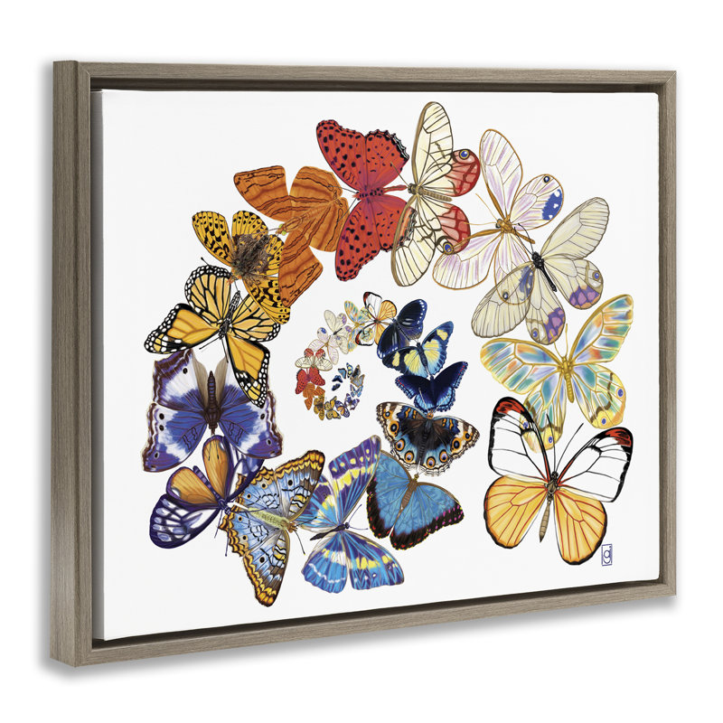 «Fly Away Butterflies» par Ann Jasperson, H 17 po x l 21 po, Cadre flottant brun