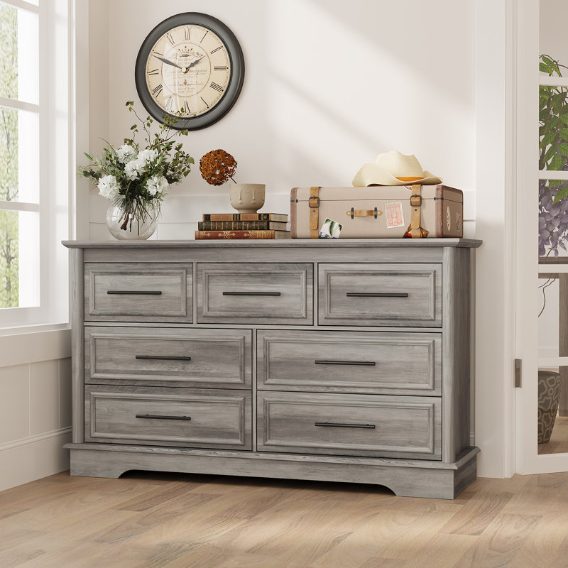 grey double dresser Luca Grey Wood 6-Drawer Dresser