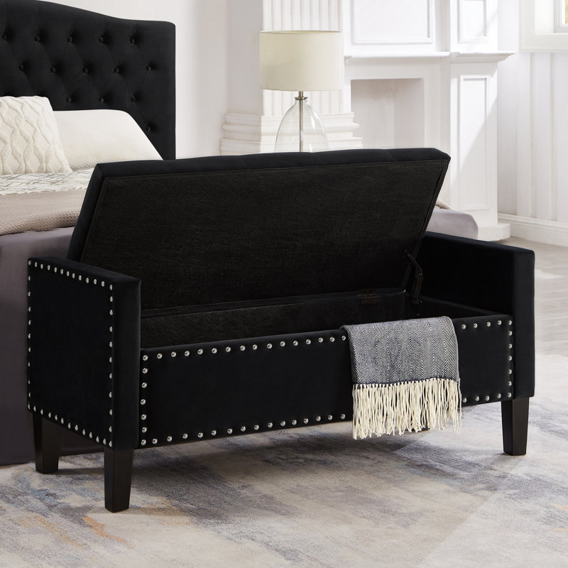Banc de rangement rembourré capitonné à boutons avec garniture cloutée, siège de salon rembourré avec accoudoirs, banc de lit