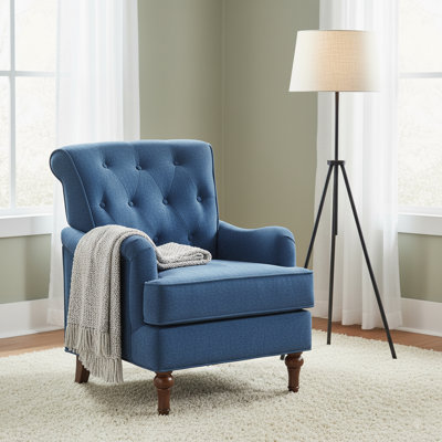 Tufted Wingback Accent Chair - Upholstered Sofa Chair with Turned Wood Legs for Living Room/Reading Nook