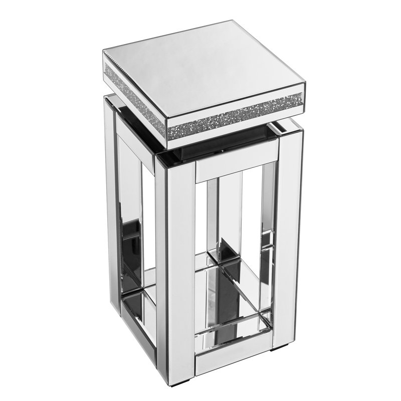 2 tables de bout carrées en miroir, table d'appoint moderne argentée avec rangement et incrustation de cristaux pour le salon, la chambre à coucher et les petits espaces, P 11,8 po x l 11,8 po