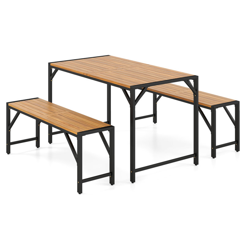 Table de salle à manger d'extérieur rectangulaire en bois d'acacia avec trou pour parasol, 130 cm (51 po).