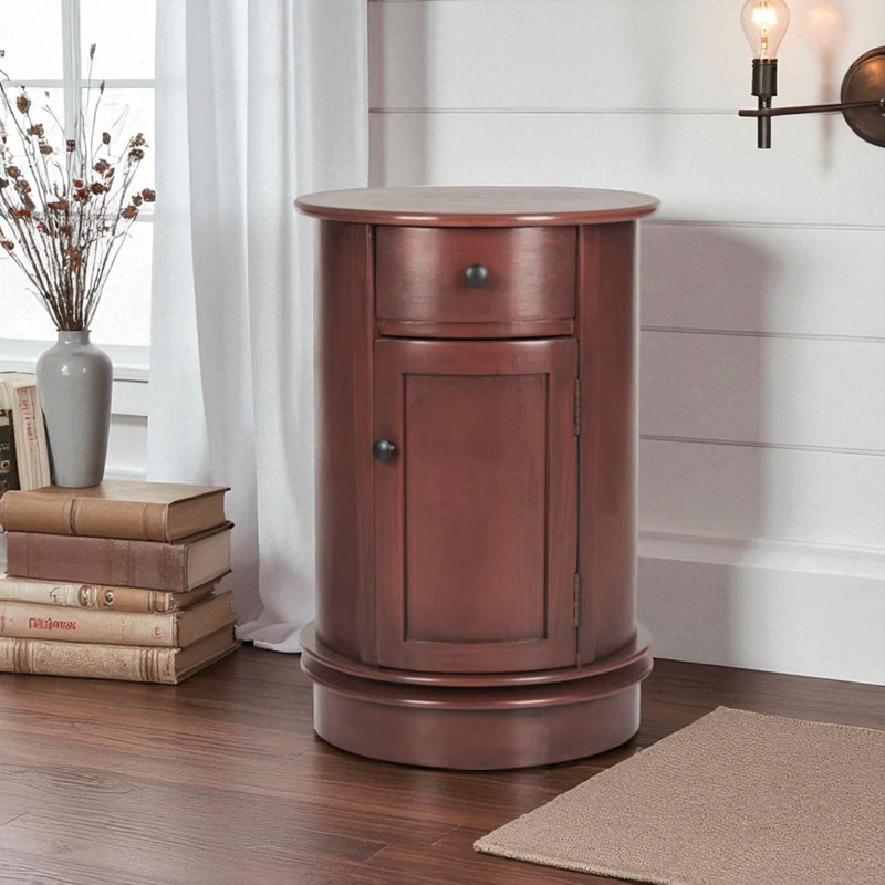 Élégante table d'appoint pivotante - Armoire de rangement de ferme avec porte à 1 tiroir et 2 tablettes pour le salon, Rouge