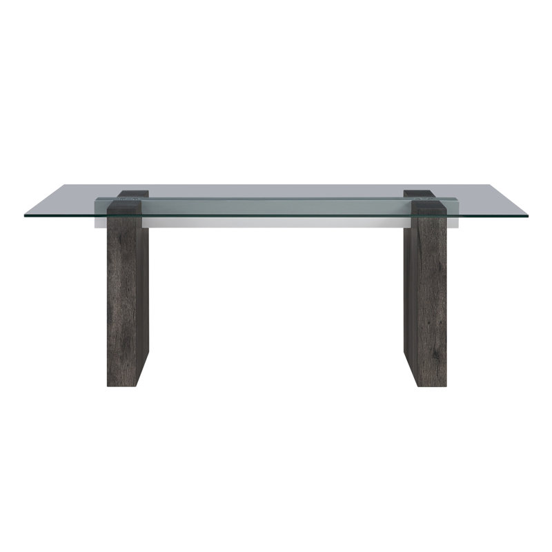 Grey Washed Dining Table with Tempered Glass