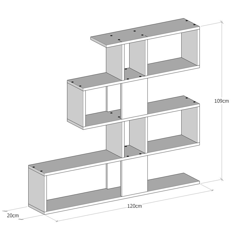 Bibliothèque moderne blanc et noyer, 47,2 x 42,9 x 7,9 pouces | 100% panneau de particules enduit de mélamine, épaisseur: 0,7 pouce | Nombreuses tablettes, fixation murale | Solution de rangement élégante pour la maison et le bureau