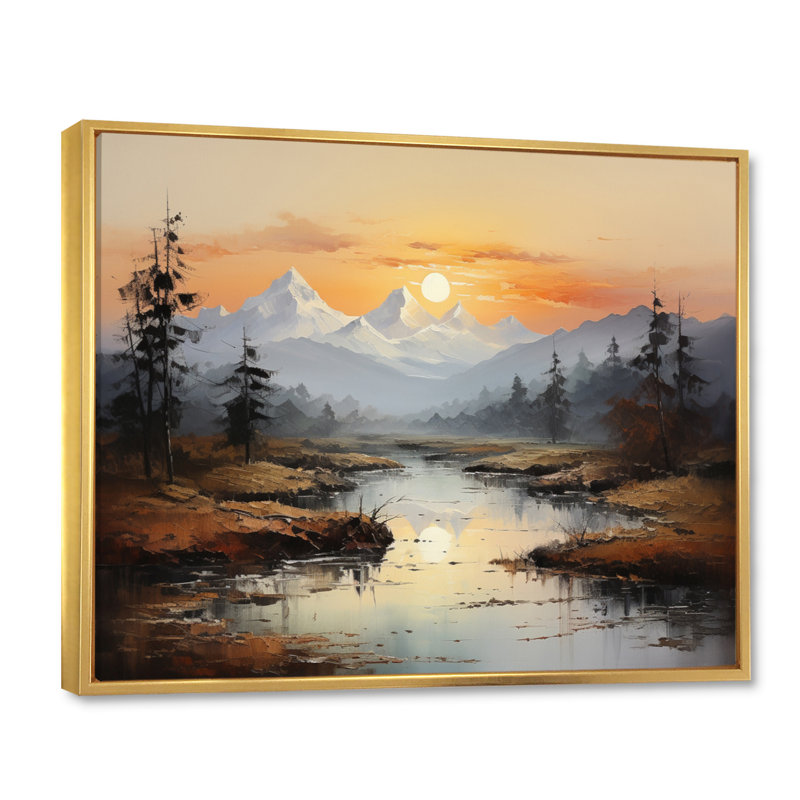Sunset River Retreat - Landscapes Canvas Prints, Cadre flottant doré, H 12 po x l 20 po x P 1 po