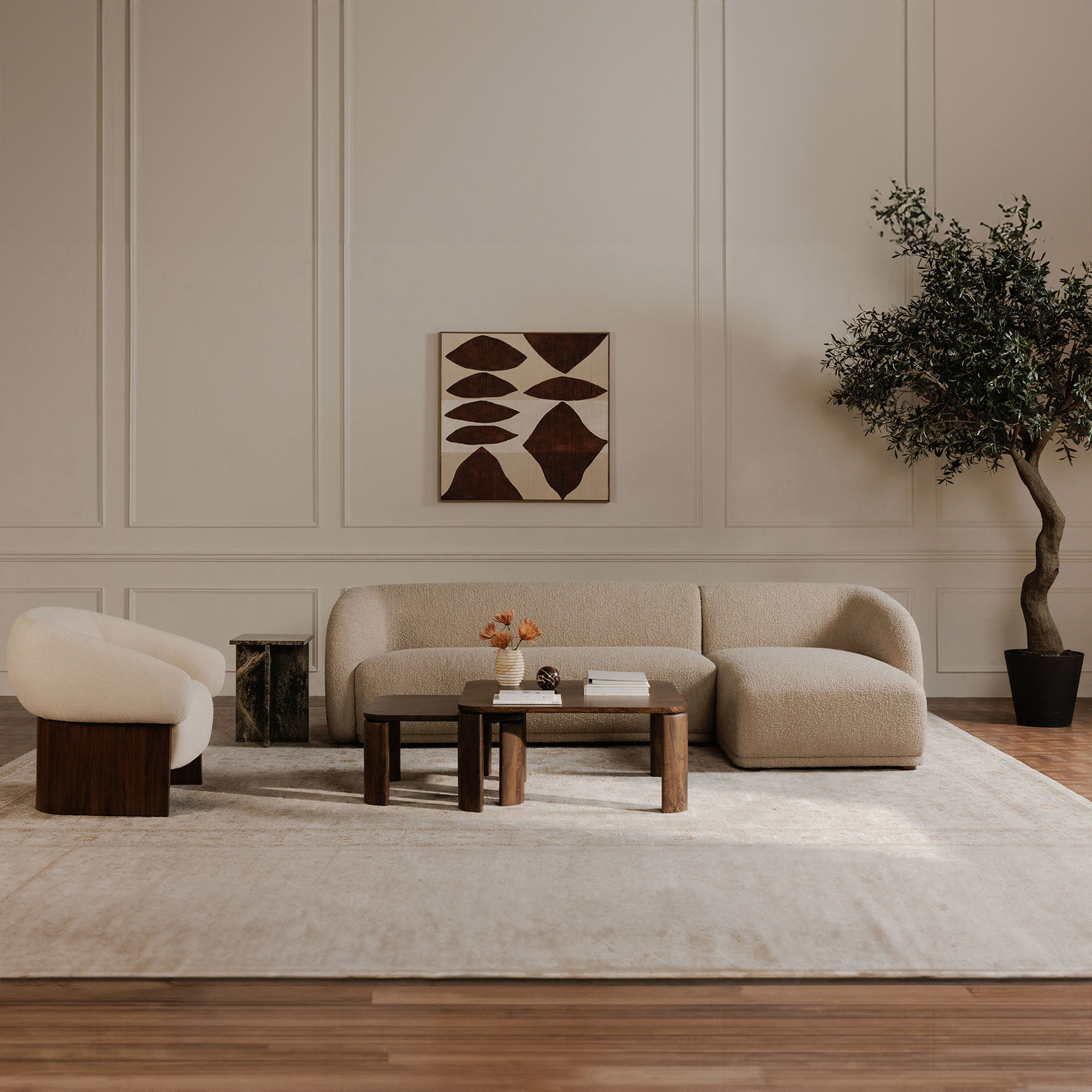 Penelope 2 - Piece 112" Chaise Sectional, Right Hand Facing, Natural Bouclé