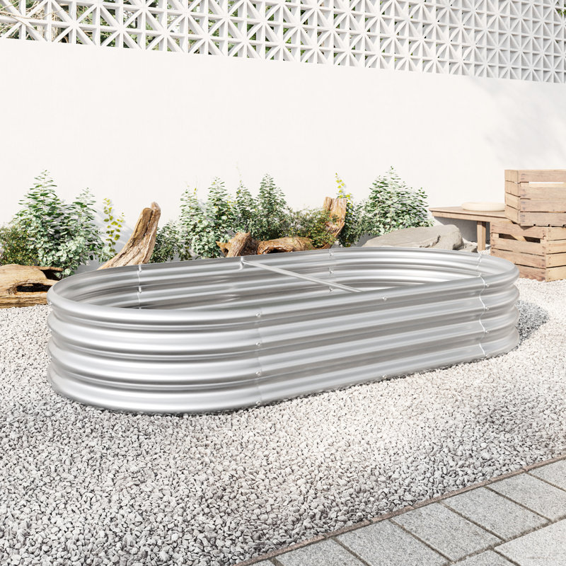 Lit pour jardin surélevé en métal Veranika, H 11,2 po x l 35,62 po x P 69,34 po, Argent argent