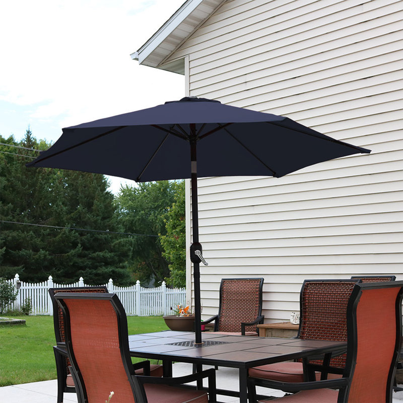 Parasol de terrasse Allport 7,5 pi avec inclinaison et manivelle, Bleu, H 84 po x l 90 po x P 90 po