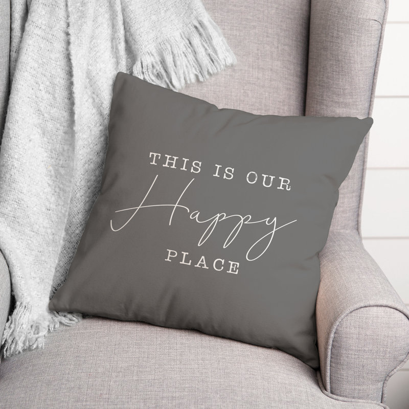 Housse et insert de coussin décoratif carré Happy Place 3, gris, 20 po x 20 po