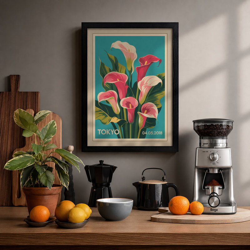 Tokyo Calla Lilies Botanical - Framed Print, Black, A4 - 29.7 x 21.0 cm
