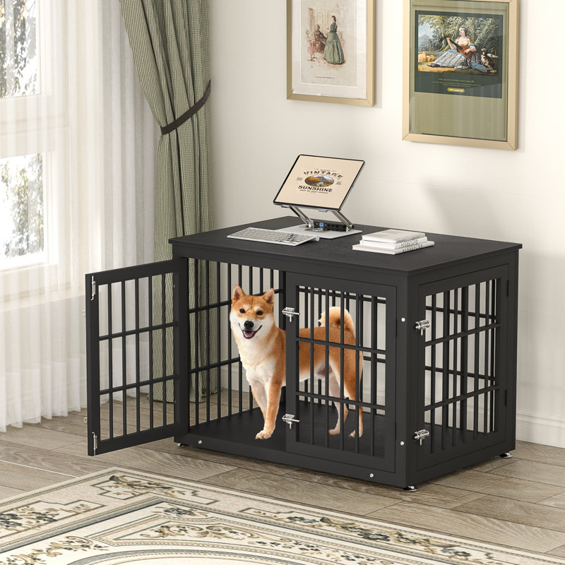 Meuble de rangement robuste pour chien de 38 pouces, table de bout décorative pour animal de compagnie, cage en bois pour chenil