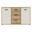 Rajish Modern Sideboard with 3 Drawers and 2 Doors, Engineered Wood, Light Oak Decor with Sand Toned Doors, 141.2cm W x 84.9cm H x 42cm D.