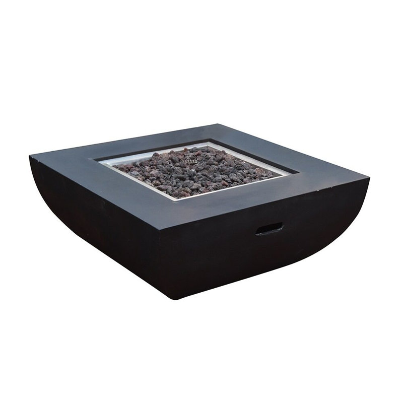 Square Concrete Fire Pit Table, Black, Propane