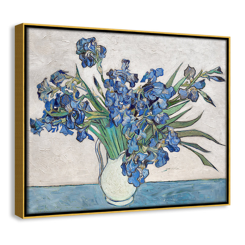 Imprimé iris bleu par Vincent Van Gogh, Cadre flottant doré, Pas de tapis, H 15,5 po x l 12,5 po