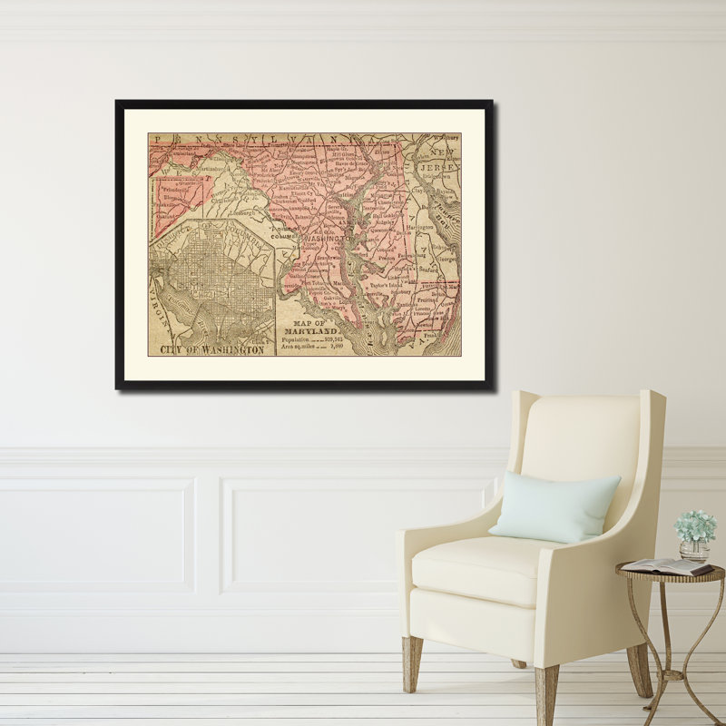 Maryland, carte murale rétro 28 x 37