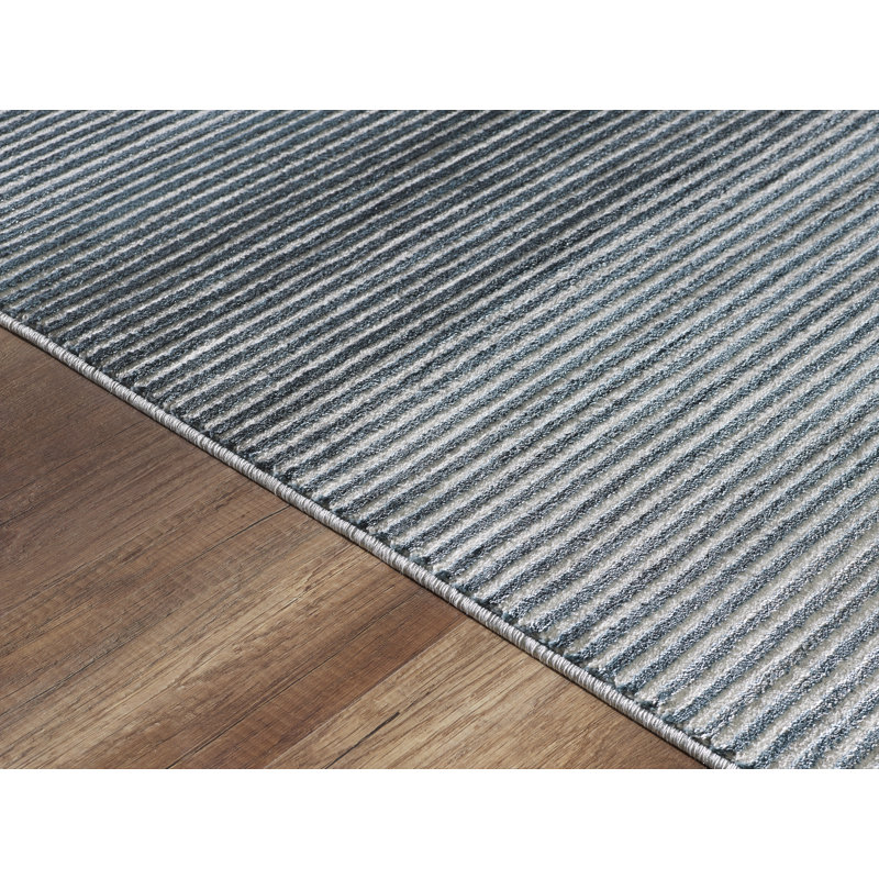 Tapis rayé gris/bleu ravi, Rectangle 5 pi 3 po x 7 pi 6 po