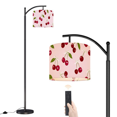 Arc Floor Lamp with Adjustable Lampshade cherry striped white bow pastel pink Standing Lamp 3 Color Temperatures Dimmable Tall Pole Lamp with Foot Switch for Bedroom