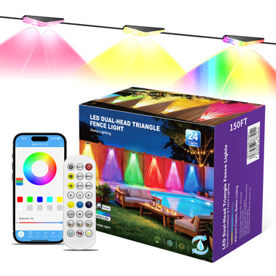 Brighter than Solar Lights, 150FT Smart Fence Lights, RGBIC Outdoor Deck Lights APP & Voice Controlled, Color-Changing Fence Lighting Music Sync Smart Outdoor Lights IP65 Waterproof for Christmas Halloween Easter Lighting Decor