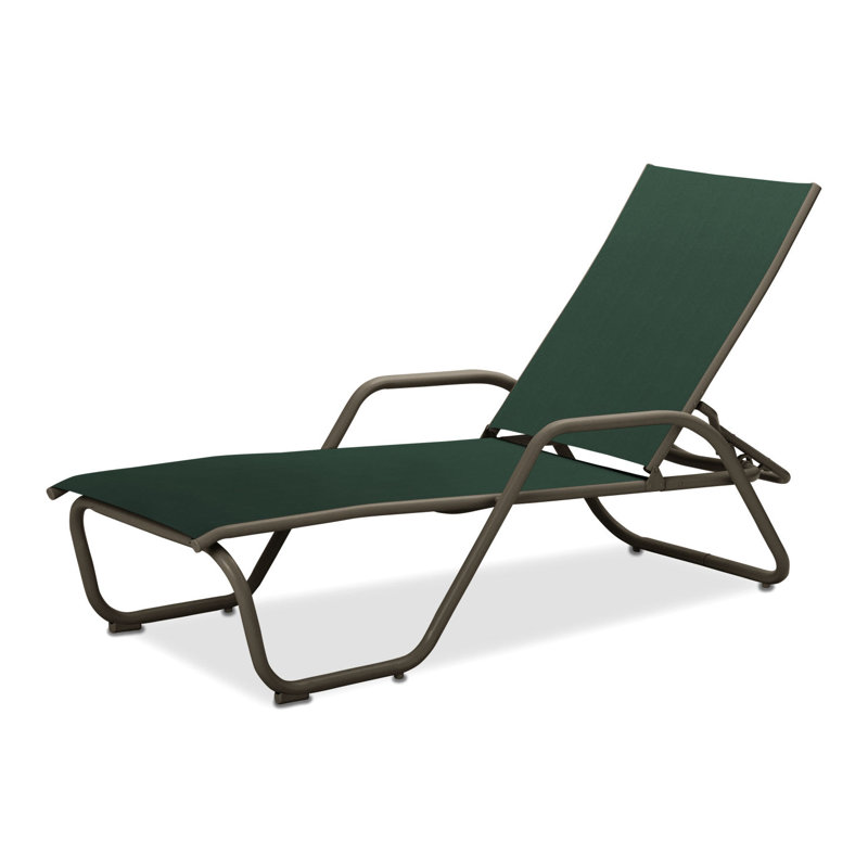 Outdoor Rust-Resistant Metal Chaise Lounge, Forest Forest Green 22D Sunbrella®, Textured Beachwood