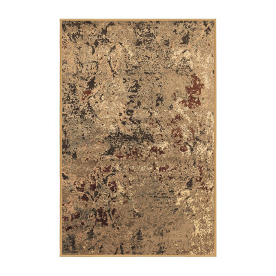 Tapis abstrait en laine / polyester tissé à la machine Audrienna en brun / noir / beige
