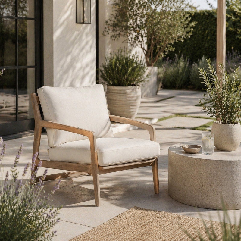 Fauteuil d'extérieur en bois d'acacia, ensemble de 2, fauteuil club de patio avec coussins, teck clair