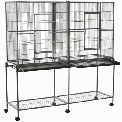 Bird Cage Metal/Steel/Plastic 1 Piece Black, Gray with Rolling Stand