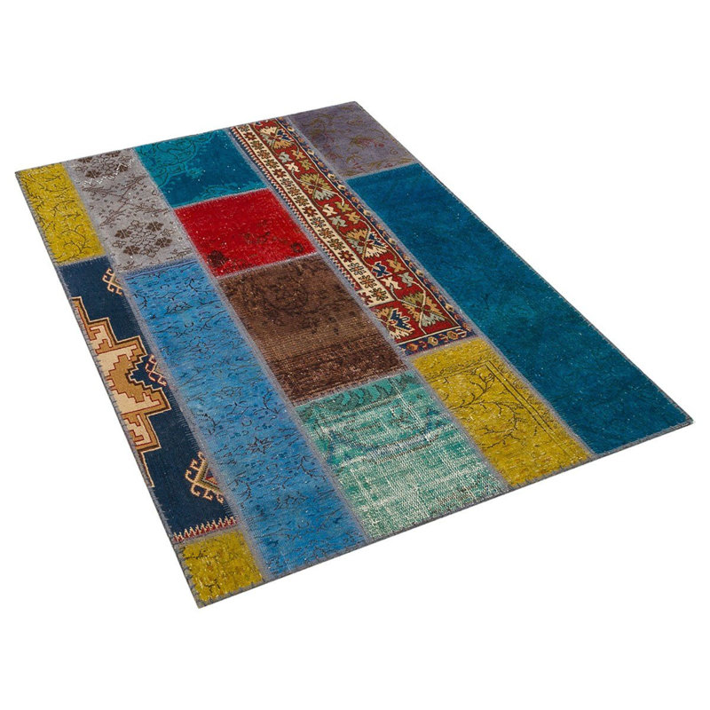 Tapis bleu multicolore moderne fait à la main Modern