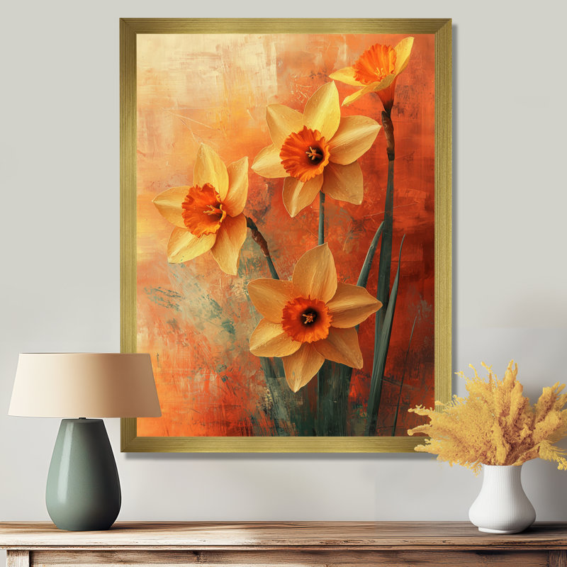Hirsh - Floral Canvas Wall Art, H 32 po x l 24 po, Reproduction encadrée d'une seule photo, Doré