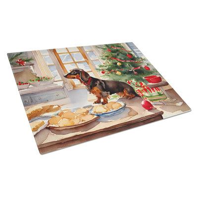 Dachshund Christmas Cookies Glass Cutting Board