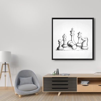 Chess Game Pieces - Gray Framed Canvas for Man Cave Decor